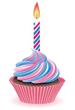 Vector blue and pink cupcake with burning candle Stock Illustration