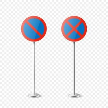 Vector Blue and Red Round Prohibition Sign Icon Set - Parking Prohibited Illustration