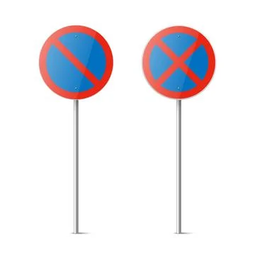 Vector Blue and Red Round Prohibition Sign Icon Set - Parking Prohibited Illustrazione stock
