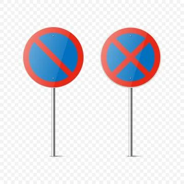 Vector Blue and Red Round Prohibition Sign Icon Set - Parking Prohibited Illustration