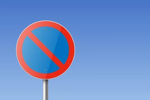 Vector Blue and Red Round Prohibition Sign Icon - Parking Prohibited, Stopping Illustration