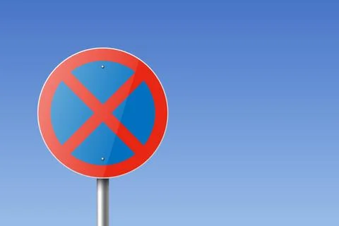 Vector Blue and Red Round Prohibition Sign Icon - Parking Prohibited, Stopping Illustration
