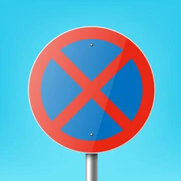 Vector Blue and Red Round Prohibition Sign Icon - Parking Prohibited, Stopping Illustration