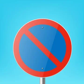 Vector Blue and Red Round Prohibition Sign Icon - Parking Prohibited, Stopping Illustration