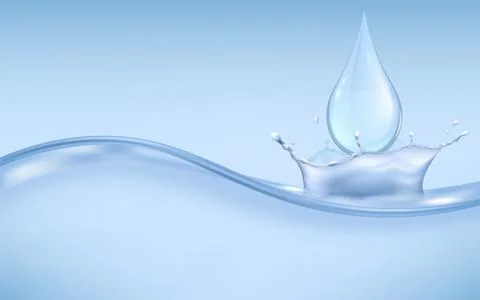 Vector blue background with realistic splashing water, wave, drop and ripple. Stock Illustration
