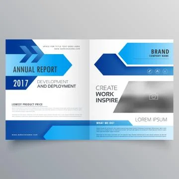 Vector blue bi fold business brochure template design Stock Illustration