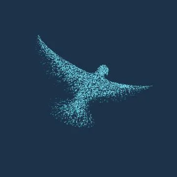 Vector blue bird made from round parcicles with spread wings. Stock Illustration