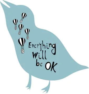 Vector blue bird with positive message - everything will be ok 스톡 일러스트