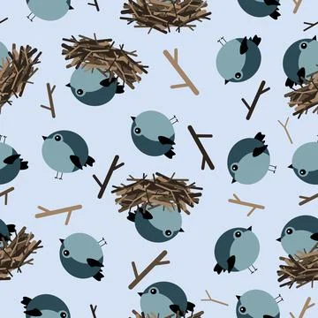 Vector blue birds seamless pattern Stock Illustration