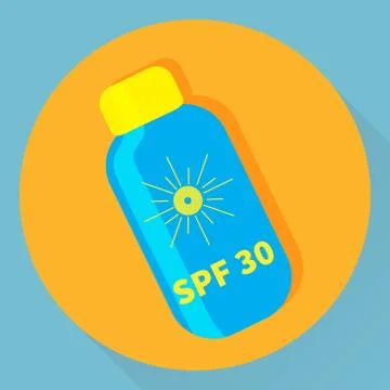 Vector blue bottle with sunscreen icon. Stock Illustration
