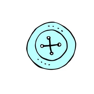 Vector blue button in flat doodle style. Hand drawn accessories, sewing eleme Stock Illustration