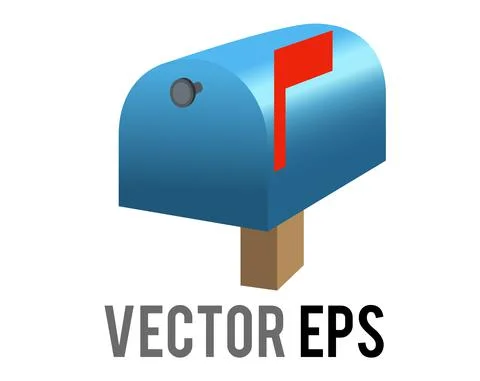 Vector blue close mailbox, letterbox, postbox icon with red raised flag Stock Illustration