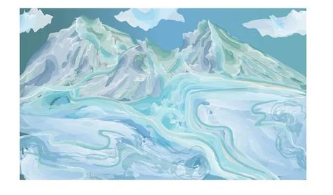 Vector blue cold misty mountains with snow and clouds in the sky. 스톡 일러스트