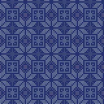 Vector blue cross stitch winter seamless pattern print background. Stock Illustration
