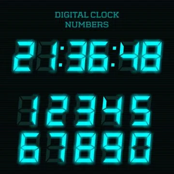 Vector blue digital clock numbers. - Illustration Stock Illustration