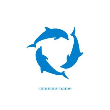 Vector Blue Dolphins Silhouettes over white Stock Illustration