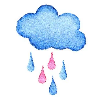 Vector blue dotted cloud and raindrops background. Stock Illustration