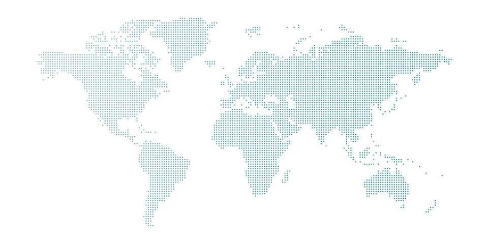 Vector blue dotted world map isolated on white background Illustrazione stock