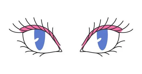 Vector blue eyes with long lashes isolated on a white background. Doodle styl Stock Illustration