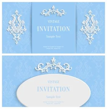Vector Blue Floral 3d Background. Template for Christmas and Invitation Cards Stock Illustration
