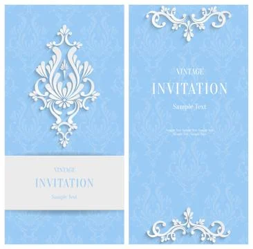 Vector Blue Floral 3d Background. Template for Christmas and Invitation Cards Stock Illustration