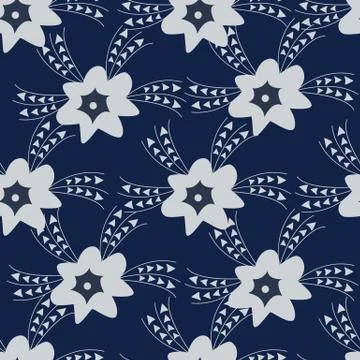 Vector blue floral seamless pattern background. 스톡 일러스트