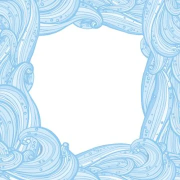 Vector blue frame from border elements of waves on a white background イラスト素材
