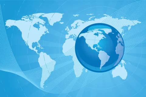 Vector of a blue globe with a blue map background. Stock Illustration