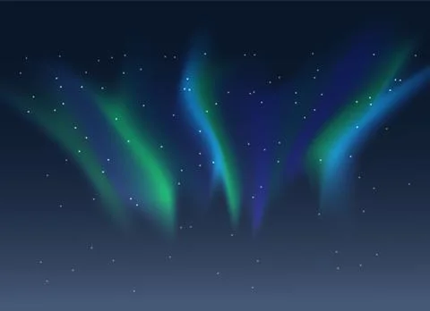 Vector blue green aurora borealis background of night starry sky Stock Illustration