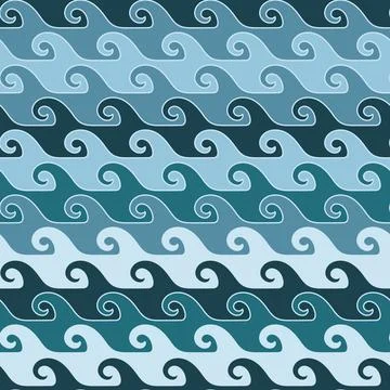 Vector blue green waves lines seamless pattern print background. Illustrazione stock