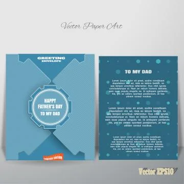 Vector blue greeting paper envelope for Father's Day with label and insert .. Stock Illustration