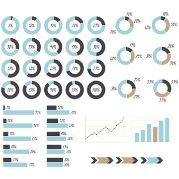Vector blue, grey and brown infographics: charts, arrows, graphics Stock Illustration
