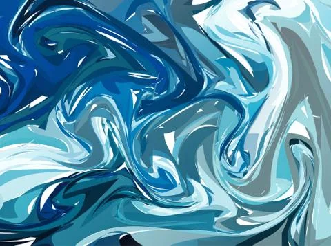 Vector Blue Hand drawn artwork on water marble texture. Liquid paint pattern. Illustrazione stock