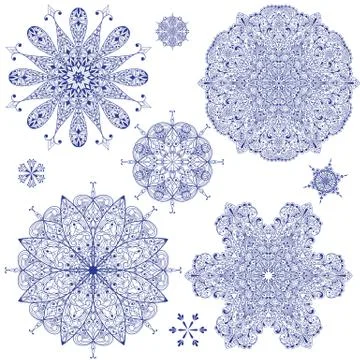 Vector blue highly detailed snowflakes Illustrazione stock
