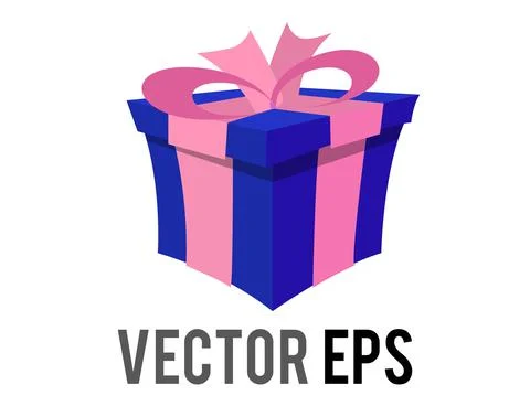 Vector blue holiday gift box icon with pink bow and ribbon packaging Stock Illustration