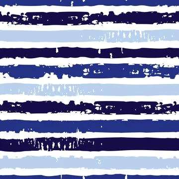 Vector blue horizontal grunge brush striped repeat pattern with white background Stock Illustration