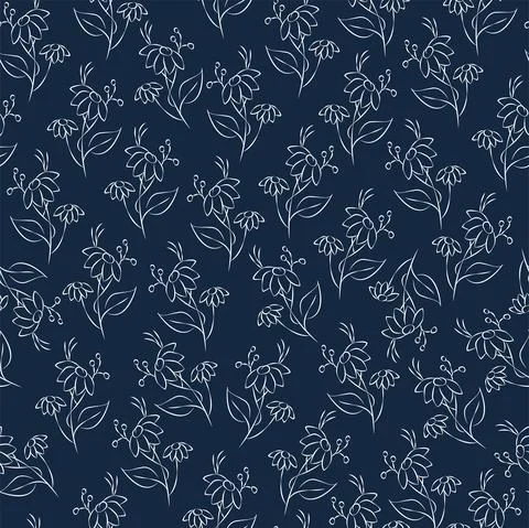 Vector blue illustration. Floral seamless pattern. Bouquet of wild flowers. Illustrazione stock