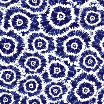 Vector blue indigo shibori circle flowers abstract pattern. Suitable for text Stock Illustration