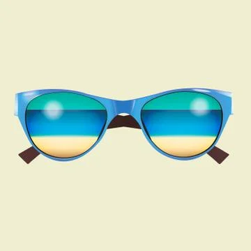 Vector blue isolated summer sunglasses with beach reflection Stock Illustration