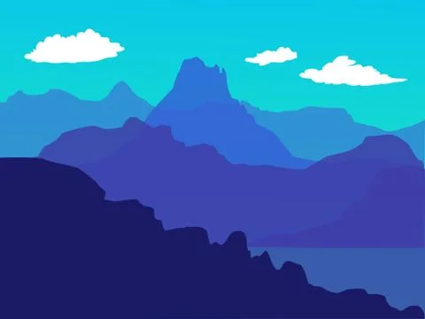 Vector blue landscape with mountains - for card, background, banner, website, Stock Illustration