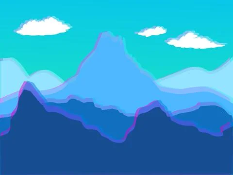 Vector blue landscape with mountains stereo - for card, background, banner, w Stock Illustration