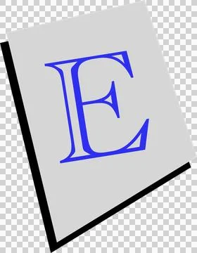 Vector blue letter E is floating on grey tilted shape casting black shadow, Stock Illustration