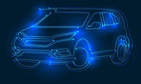 Vector Blue line cyber circuit technology smart car concept futuristic design Stock Illustration