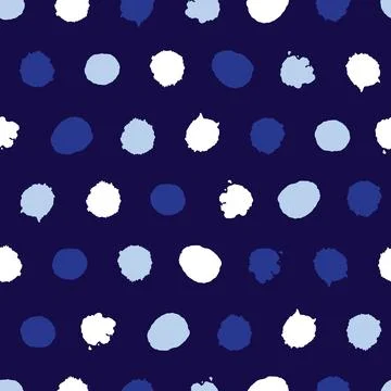Vector blue monochrome paint blob polka dot repeat pattern. Suitable for textile Stock Illustration