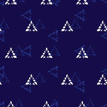 Vector blue monochrome simple triangle polka dot seamless pattern. Suitable f 스톡 일러스트