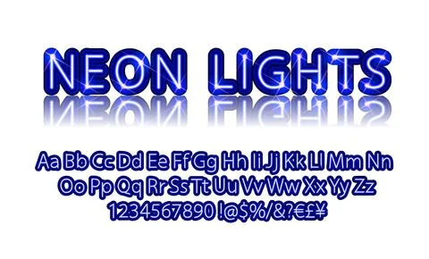 Vector blue neon lamp cinema font Stock Illustration