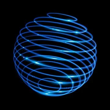 Vector blue neon sphere circles light train effect Stock Illustration