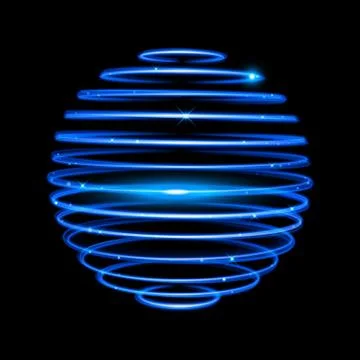 Vector blue neon sphere circles light train effect Stock Illustration
