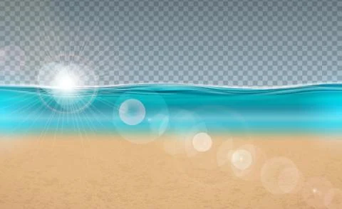 Vector blue ocean landscape design with transparent background. Summer Stock Illustration