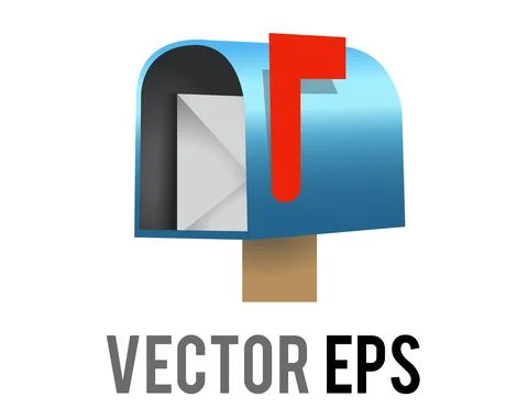 Vector blue open mailbox, letterbox, postbox icon with red raised flag Stock Illustration